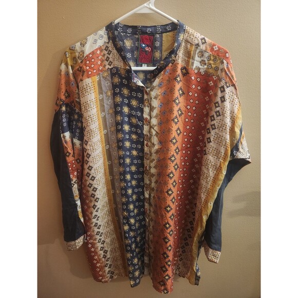 Johnny Was Silk Blouse Tunic Top Boho Western Button Front Lightweight Size S - Picture 1 of 6